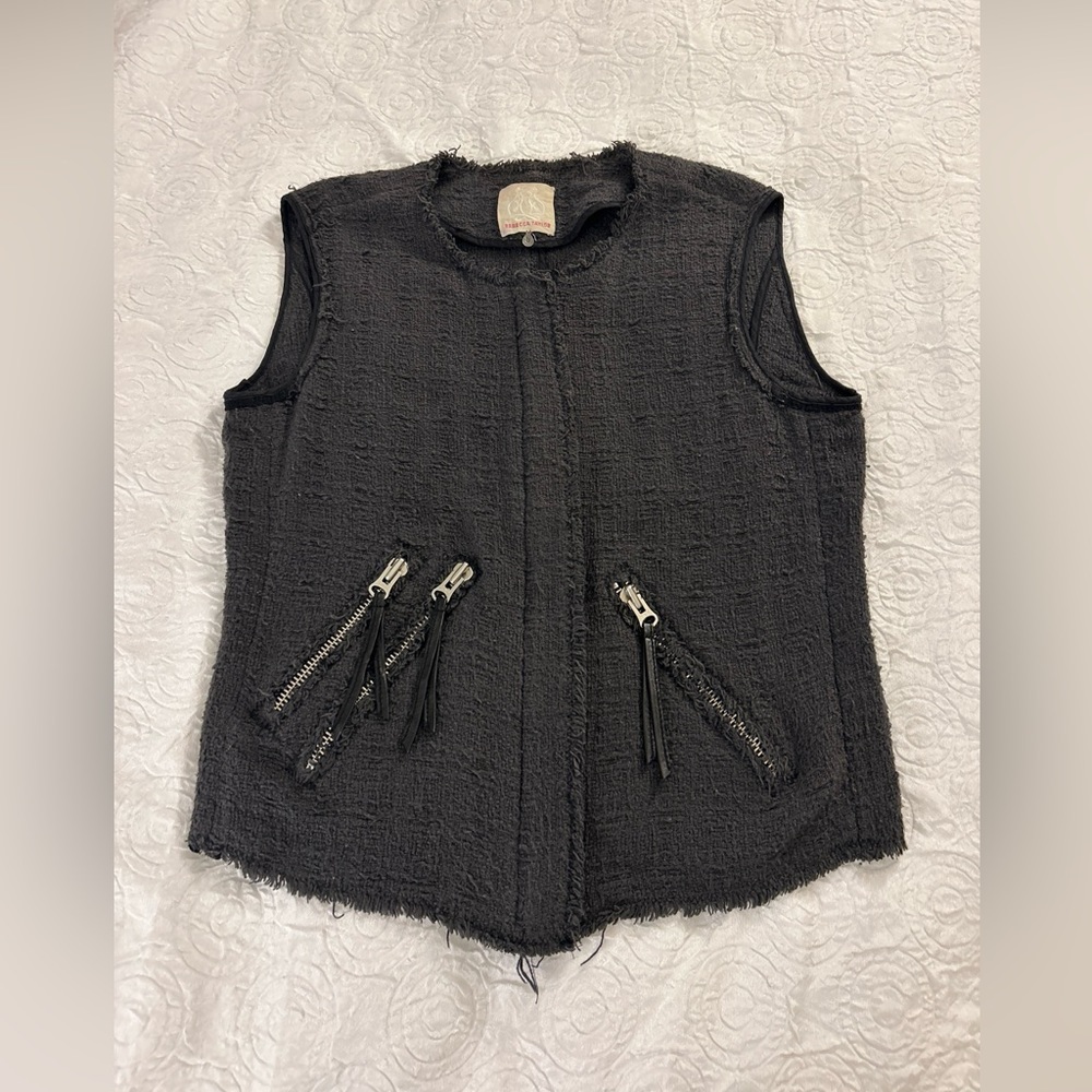 Rebecca Taylor Cotton/Lamb Leather Tweed Moto Vest/ jacket Size 8